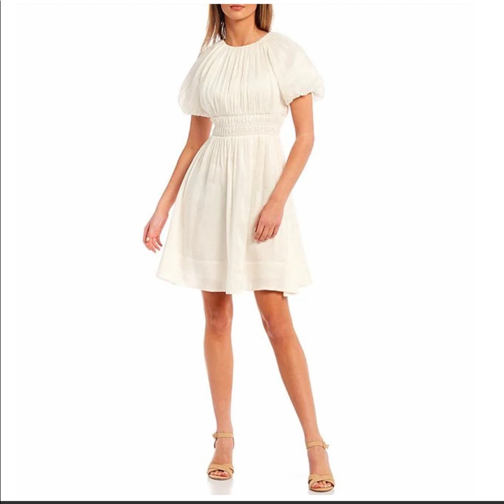 NWT Antonio Melani Rosalie Gathered Puff Sleeve Smocked Waist Dress